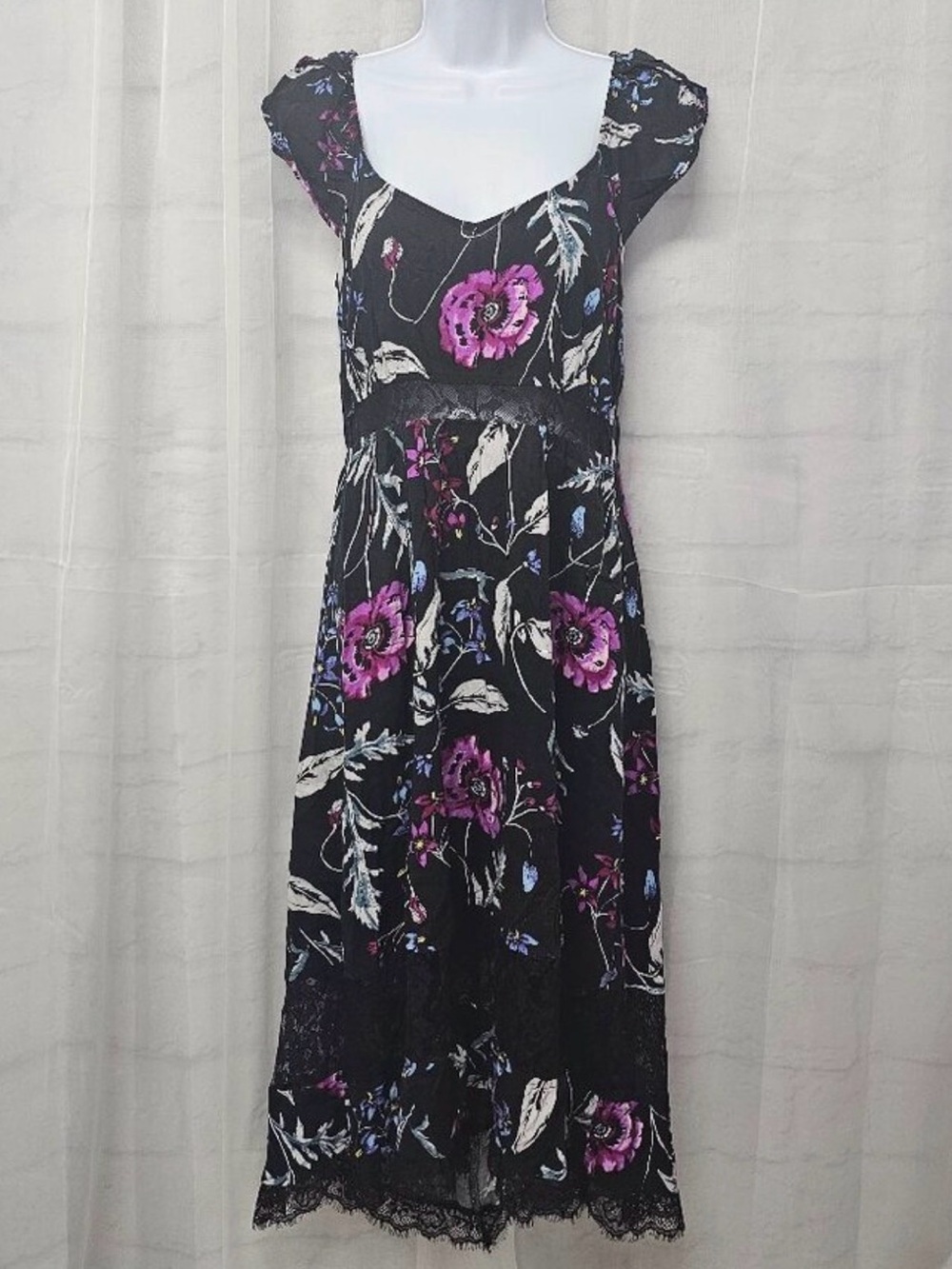 Express Black Midi Dress with Pink & Purple Floral Print
